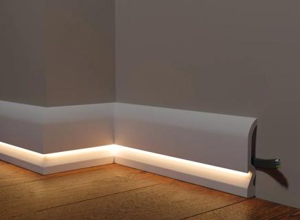 Плинтус Декор Дизайн Напольный белый под покраску и под подсветку DD700